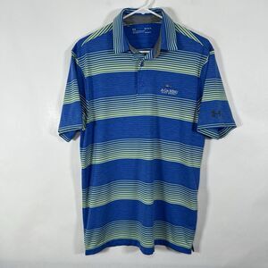 Under Armour Heat Gear A-Ga-Ming Golf Polo Shirt Mens Medium Blue Green Striped
